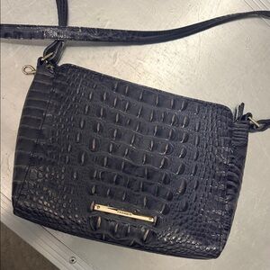 Brahmin Black Croc-Embossed Leather Crossbody with Gold Hardware